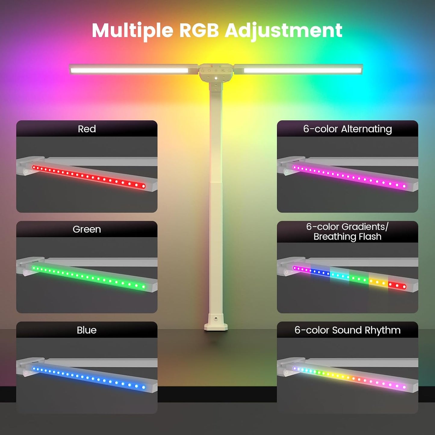 SIBRILLE Upgraded LED Desk Lamp for Home Office with RGB, Rotatable Computer Desk Light with Remote, Tall Table Lamp with Clamp for Working, Dimmable Dual Head Task Lighting for Monitor PC, 22W