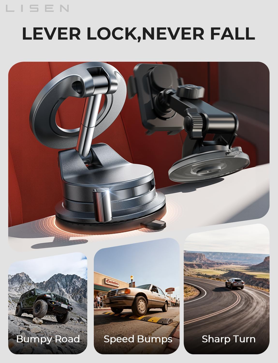 LISEN for Magsafe Car Mount, Magnetic Phone Holder for Car, Strong Suction | Car Accessories for Women Men Jeep BMW, Vacuum Suction Phone Holder Gifts Kits, for iPhone 17 Pro Max 16 15 14 13 12