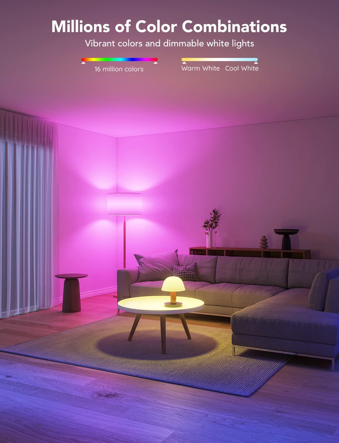 Govee LED Smart Light Bulbs, 1000LM RGBWW A19 75W E26 Base 4 Pack
