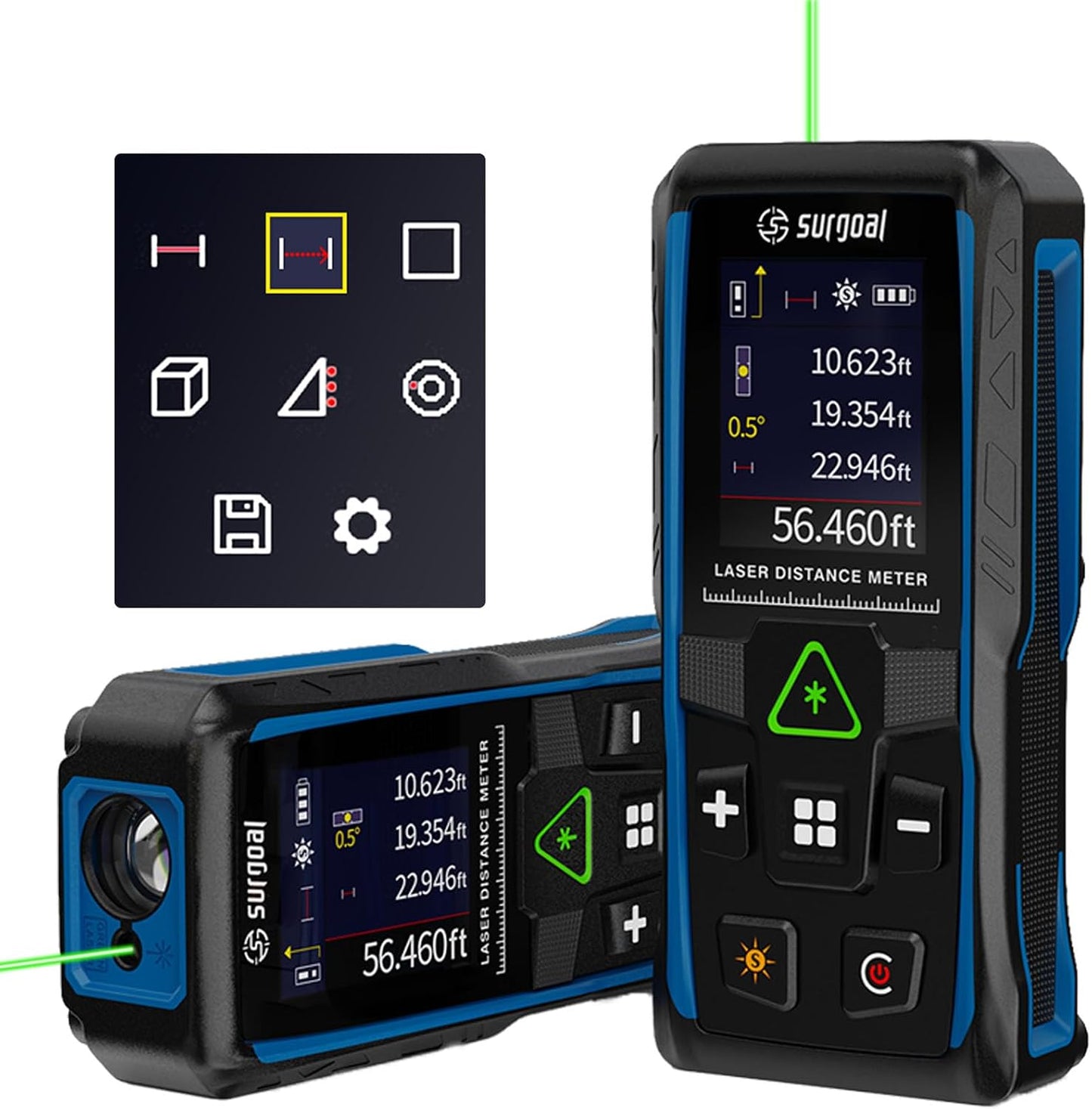 Green Laser Measure with Angle Sensor Rotating Color LCD Vibration