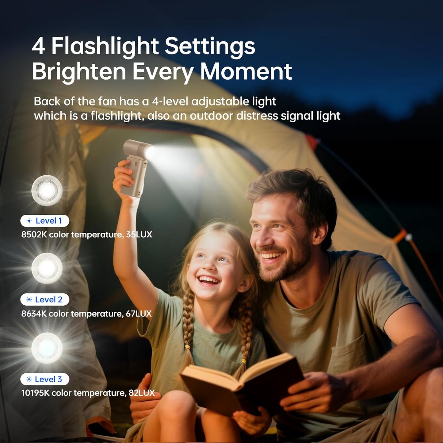 JISULIFE Portable Handheld Fan Ultra2 9000mAh Max 25 Hrs, 3 IN 1, 100 Speed | Rechargeable Turbo Fan 18W Power Bank with Flashlight, Metal Shell Multi-Function Travel Essentials Gift for Women Men-Brown