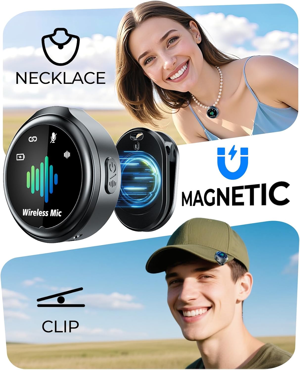 Magnetic Wireless Microphone for iPhone: Wireless lavalier Microphone for Android with Intelligent Noise Reduction Hi-Fi Recording Vlogging Recording for Content Creator