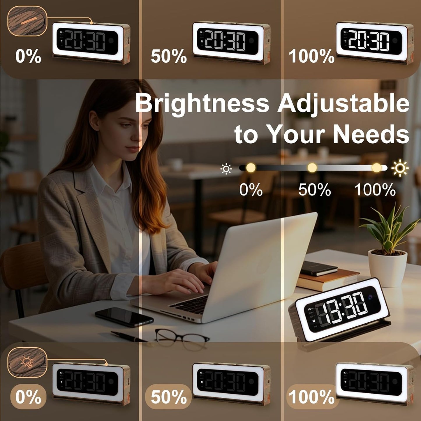 Clock Camera,Wood Grain,5G/2.4GHz WiFi Nanny Cam w/Alarm,2K Indoor Secuirty Camera,Color Night Vision,Dimmable Night Light, AI Human Detection,5200mAh Rechargeable Battery,SD & Cloud Storage,Pet,Baby