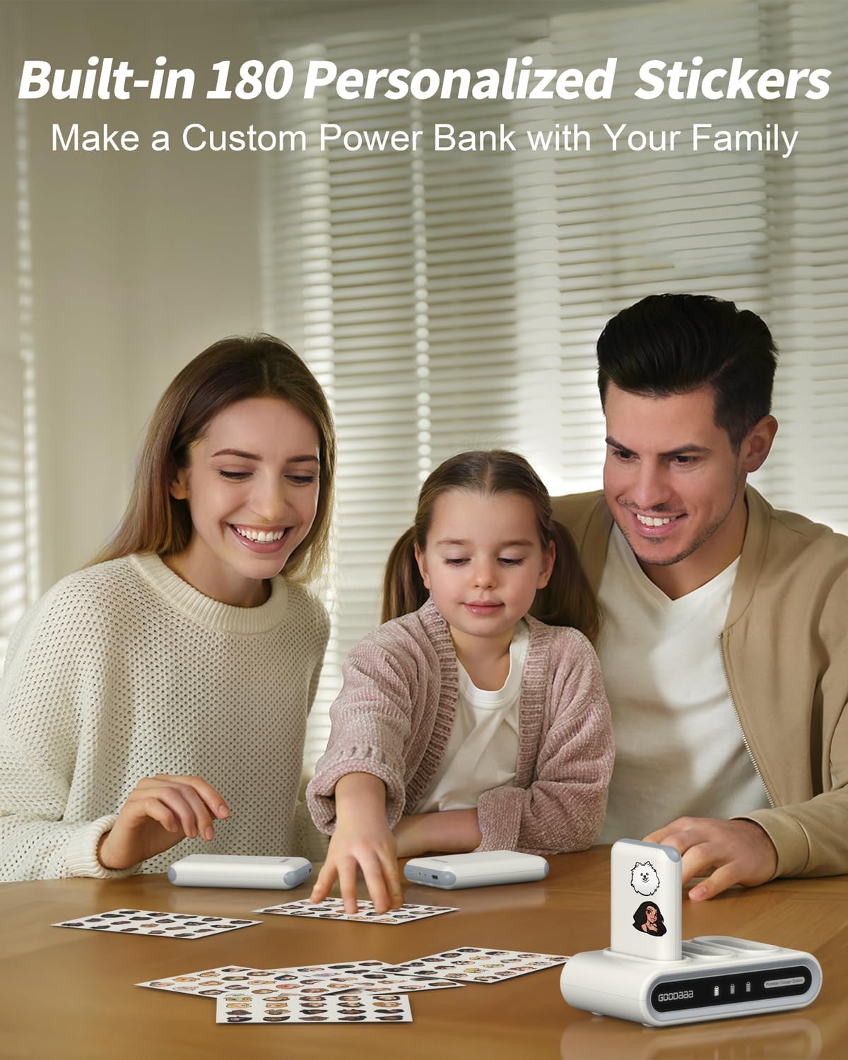 GOODaaa Portable Charger, 3-Pack 10000mAh Slim Power Bank Built in Cables, 3 Outputs 1 Inputs Family Power Hub for All Mobile Devices, Charging Station Set Includes 140 DlY Stickers, for Home,Office