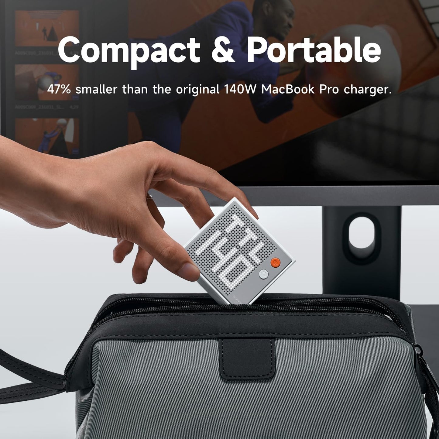 SHARGE 140W 3-Port GaN Laptop Charger, USB C MacBook Charger with Display | Pixel 140 PD 3.1 Fast Charger USB C Power Adapter for MacBook Pro, iPad, iPhone 17/16 and More