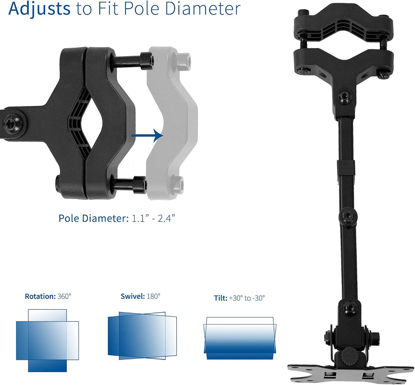 VIVO Black Pole Mount Monitor Arm for 17 to 32 in Screen, MOUNT-POLE01A | Universal, Heavy Duty Steel Design, Full Motion VESA Monitor Arm, Removable 75mm and 100mm VESA Plate