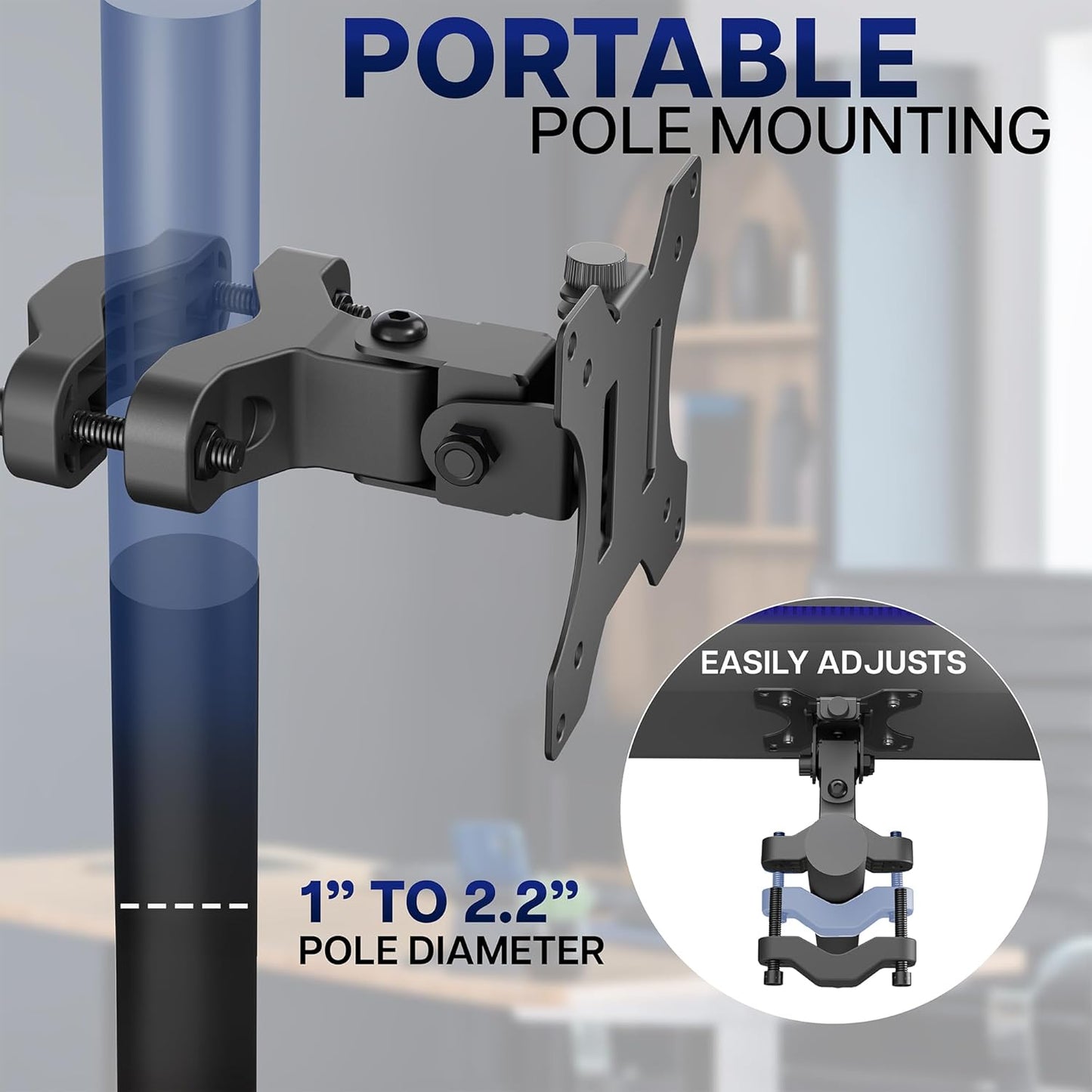VIVO Steel Universal Bracket Pole Mount with Removable 75mm and 100mm VESA Plate, Fits up to 30 inch Screens, Black, MOUNT-POLE01 | Universal, Heavy Duty Steel Design, Full Motion VESA Monitor Mount, Removable 75mm and 100mm VESA Plate