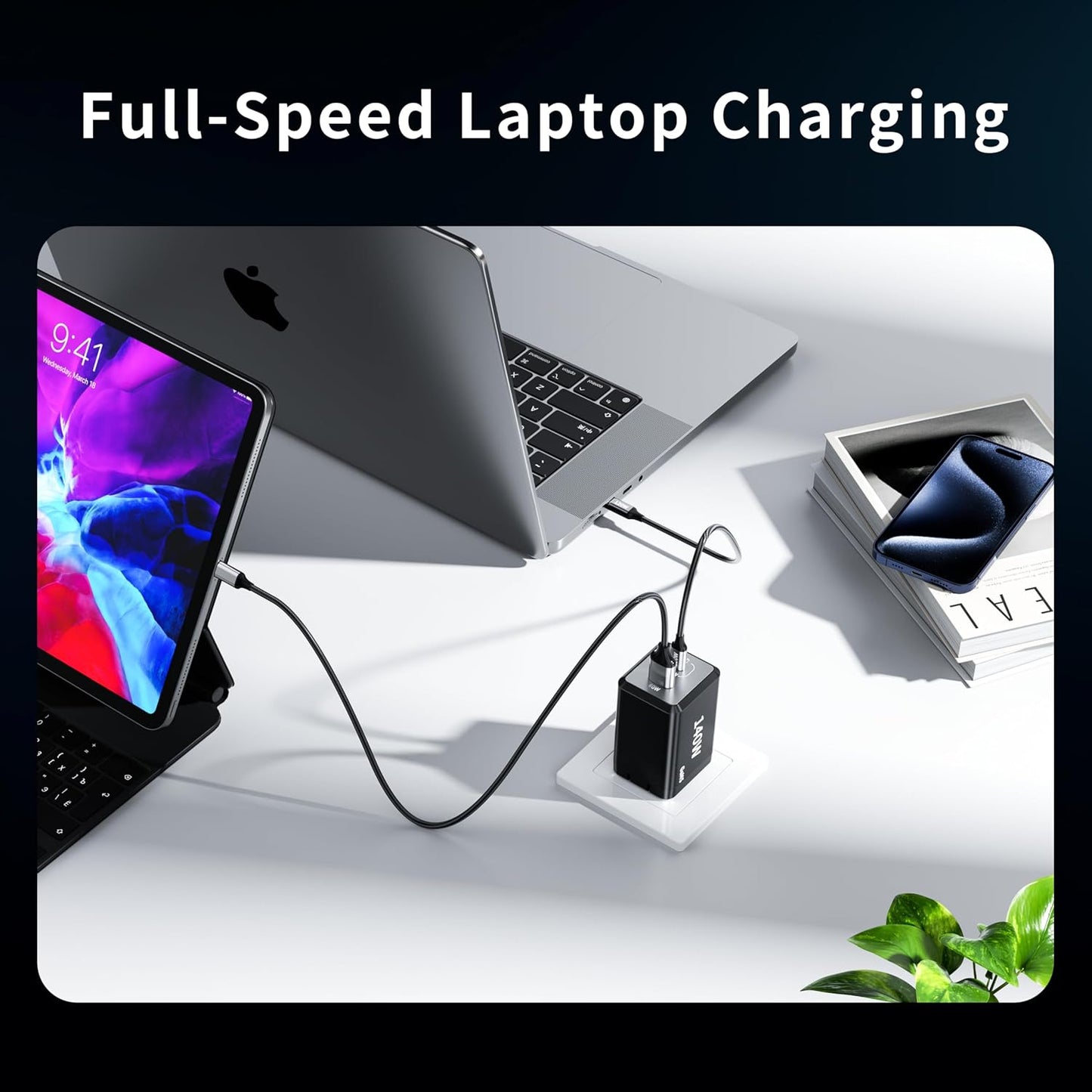 2 Pack 200W USB C Charger Block 3 Port 140W Compact Charging Station | Fast Chager 140W for MacBook Pro,iPhone 17/16/15 Series Samsung S26 iPad(Included 4 Pack 240W 7FT Cable)