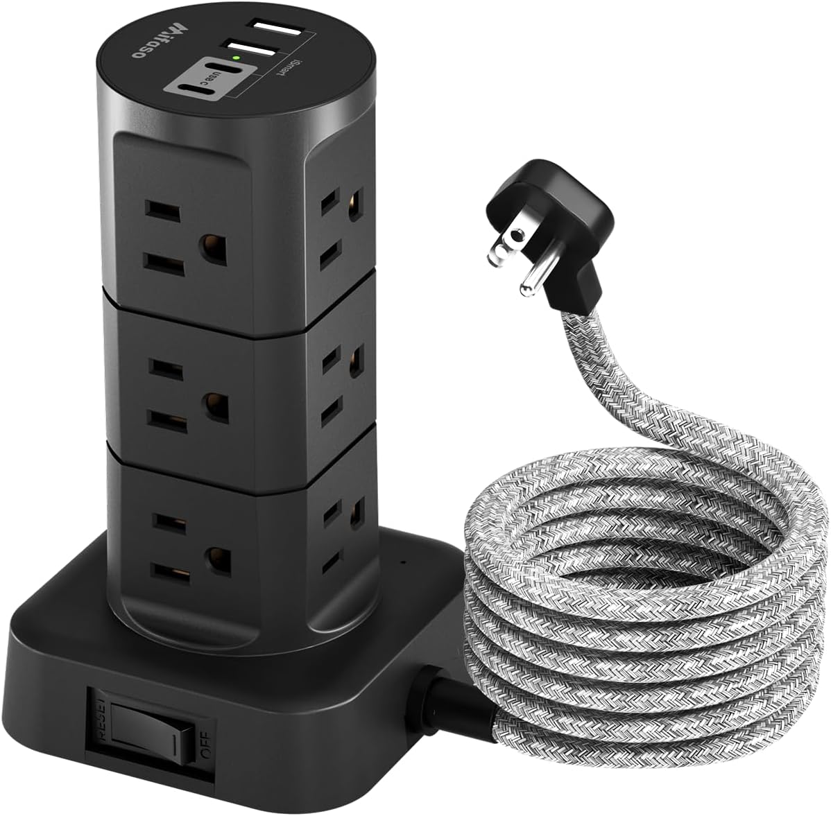 Power Strips with Surge Protection, Flat Plug Power Strip Tower | Charging Station 12 Outlets 4 USB Ports, 1080J 6Ft Extension Cord with Multiple Outlets, Office Supplies, Dorm Essentials