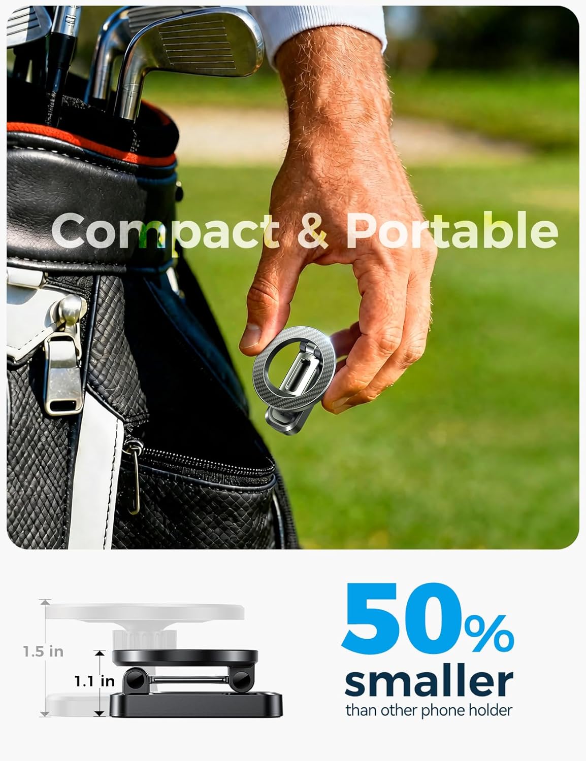Upgraded Magnetic Golf Cart Phone Holder ,360° Rotatable Golf Accessories | Metal Foldable Arm for Easy Viewing & Operation, Golf Gifts for Men Dad Him, Golf Cart Accessories for EZGO, Club Car, Yamaha