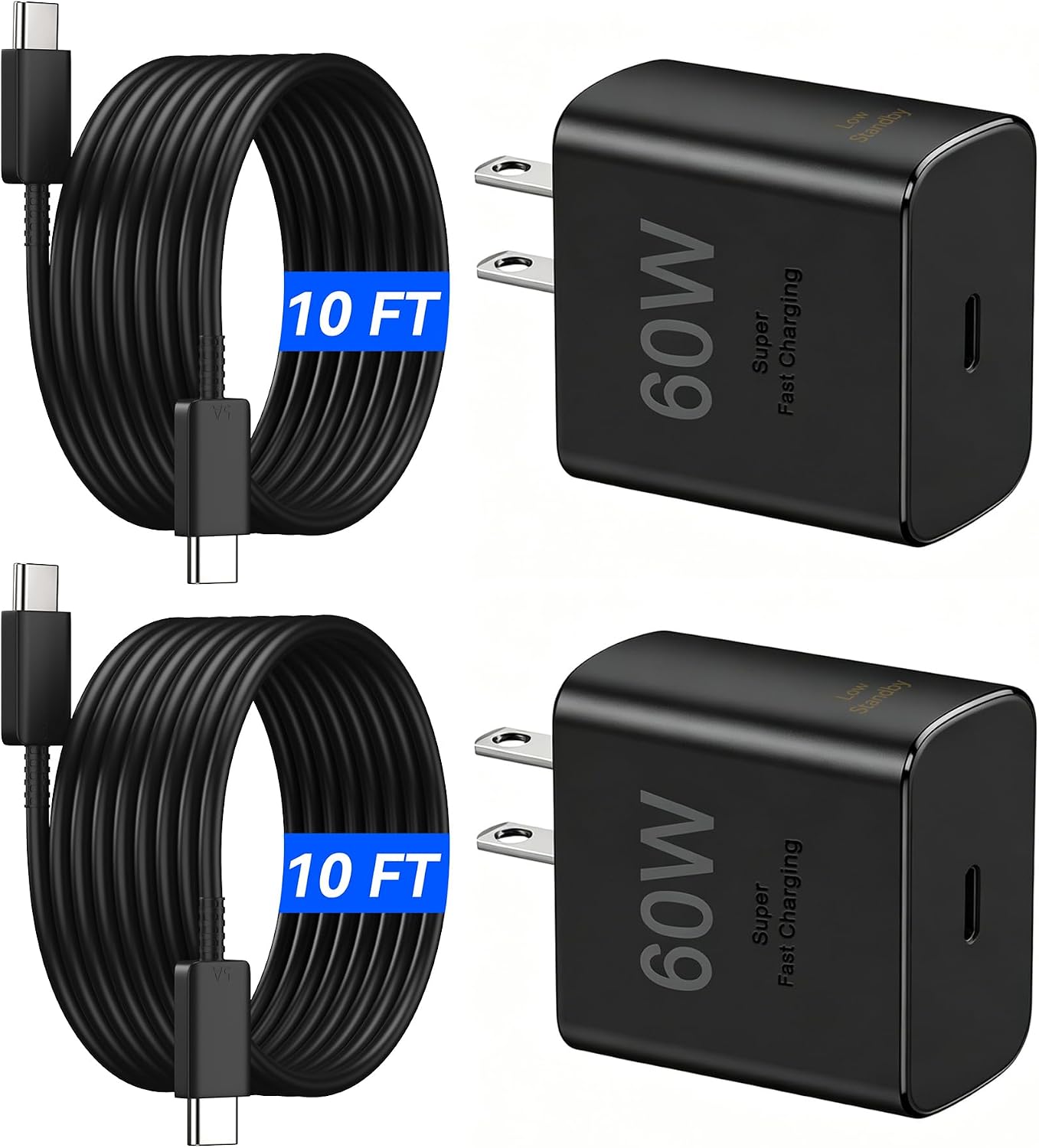 60W USB C Super Fast Charger Type C Charger Fast Charging Android Phone Charger Block with 10ft USB C Fast Charging Cable Cord for Samsung Galaxy S26/S26 Ultra/S26+/S25 Ultra/S24 Ultra, iPhone, iPad