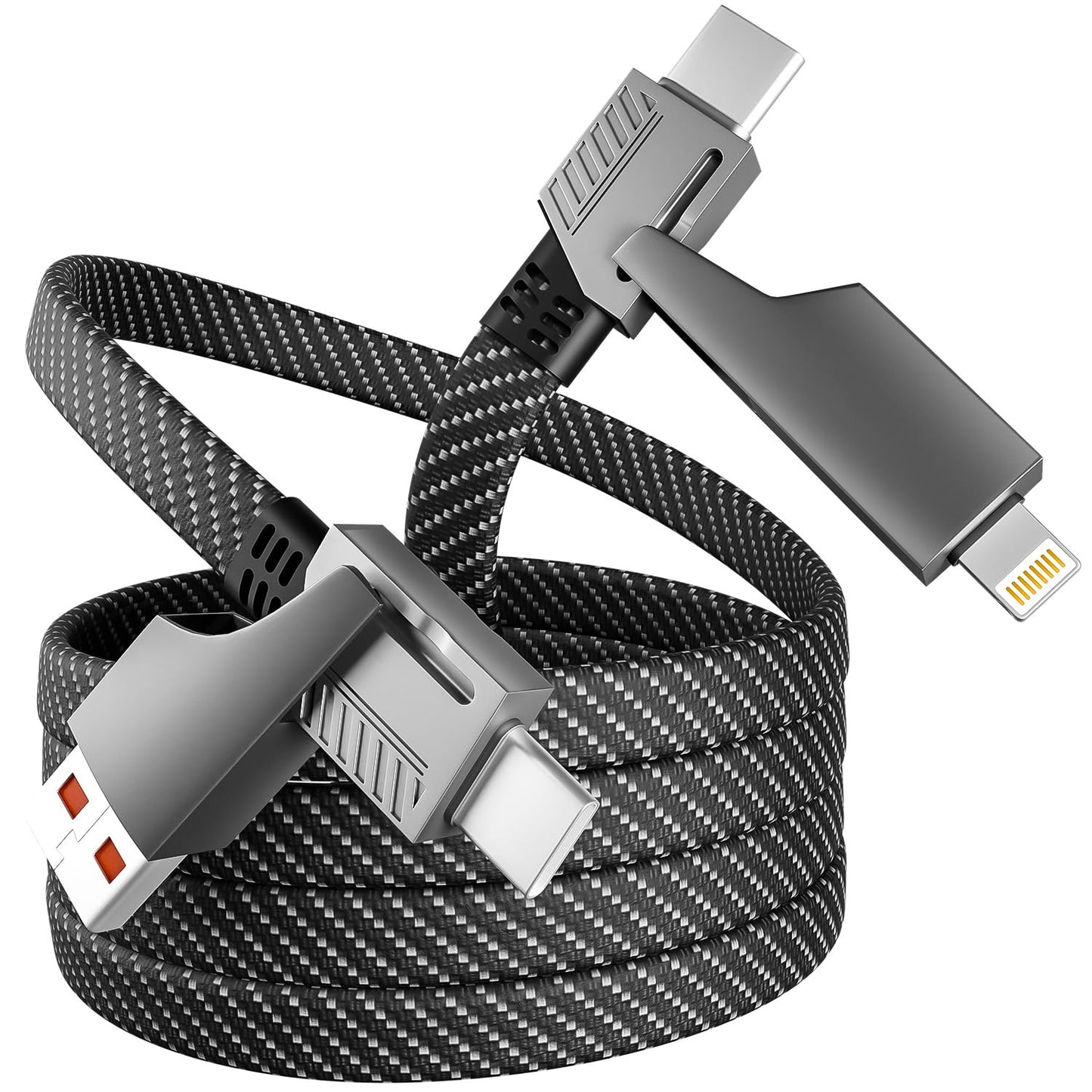 4 in 1 Multi Charging Cable Fast Charging 65W, USB C Cable with E-Mark Chip | Multiple iPhone Charger Cord for iPhone 17-12/Pad/Android/Tablets and More, Carplay Cable, Travel Essentials - 4FT