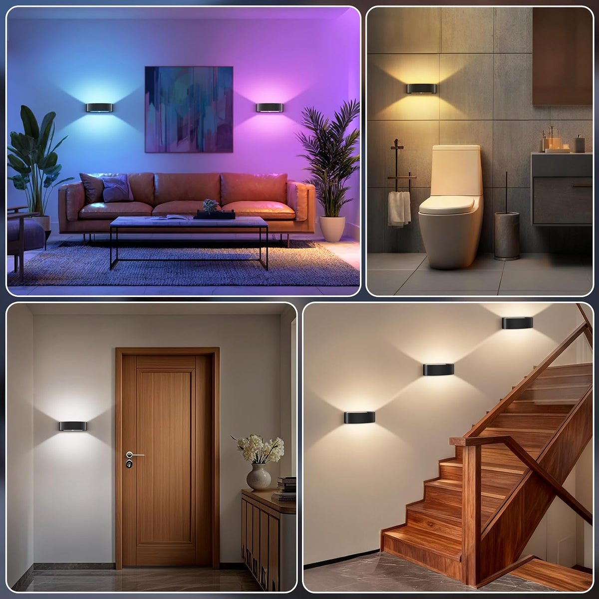 Motion Sensor Wall Sconces Set of 2, Rechargeable 5000mAh Battery Operated Wall Light with Remote Control, 15 RGB and 3 Colors Dimmable, Up and Down Wireless Wall Mount Light for Hallway Stair