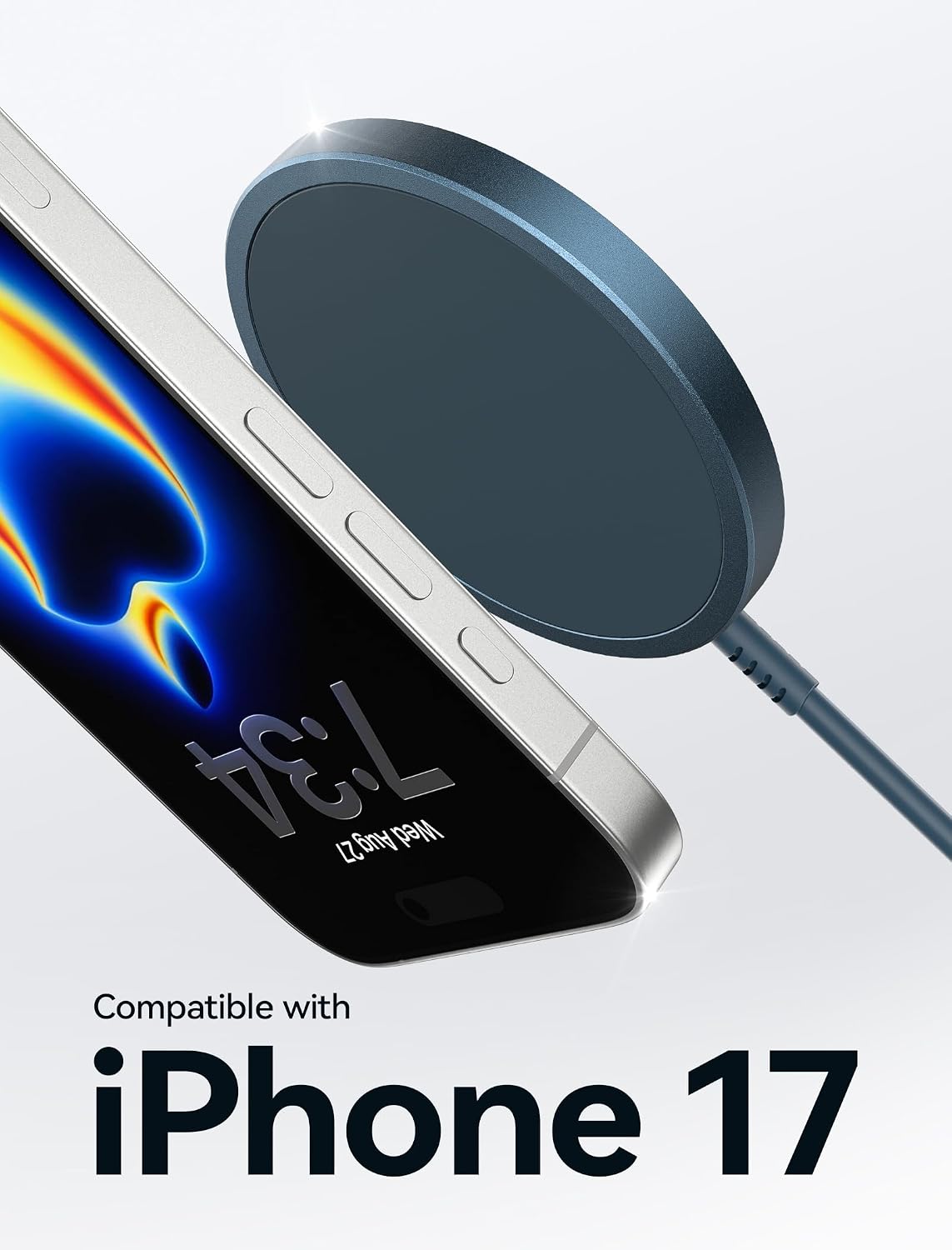 JSAUX Charger for iPhone 17 Magsafe Wireless Charging, Compatible with iPhone 17 Air Pro Max/16/15/14/13/12 Series, Magnetic Mag Safe Charging Pad, Aluminum Alloy, USB & USB C Dual Ports - Blue