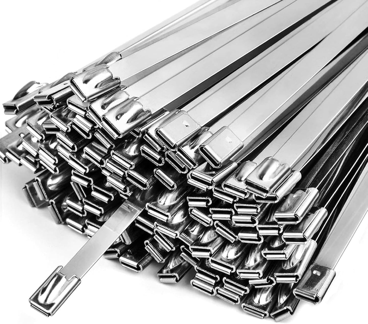 Metal Zip Ties Heavy Duty 11.8 Inch 304 Stainless Steel Cable Tie | 100 Pcs All-Weather Fastener Straps for Chain Link Fence, Exhaust Wrap &amp; Outdoor Wire Mesh