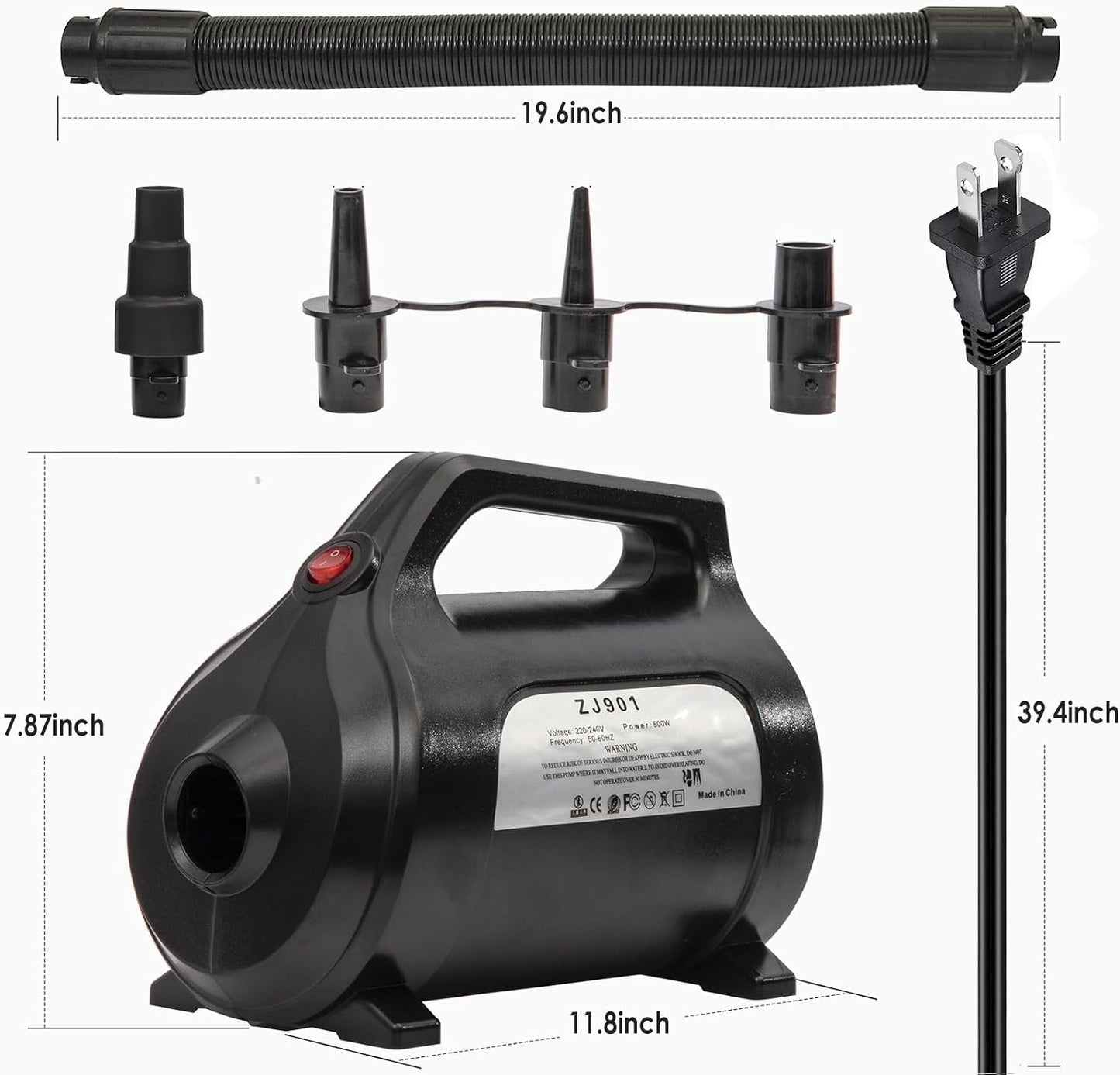 Electric Air Pump 120V for Inflatable Towable Tube/Boat/Air Mattress/Swim Ring/Pool Toy/Snorkel/Water Sports with 5 Valve Adapters