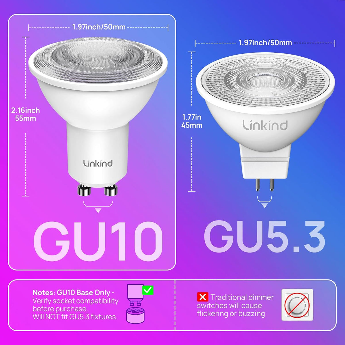 Linkind Matter GU10 Smart Light Bulbs, MR16 GU10 LED Bulbs, 2Pack