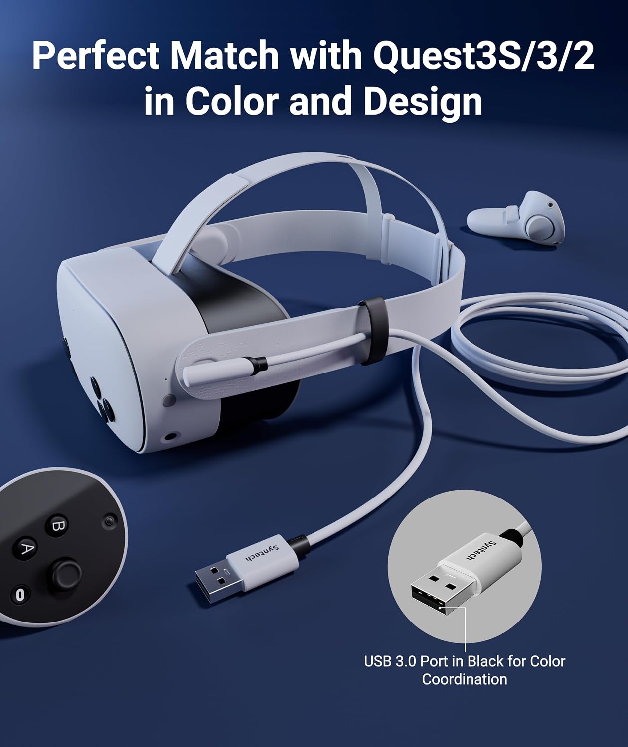 Syntech Link Cable 16FT, USB 3.0 to USB Cable for Meta Quest 3/3S/2, Pico 4 | USB 3.0 High Speed with up to 5Gbps Data Transfer for PCVR and SteamVR Gaming, Reinforced L-Shaped USB-C Connector