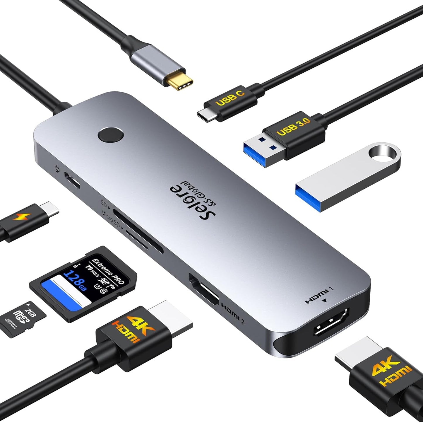 USB C Docking Station Dual HDMI Monitor, USB C to Dual HDMI Adapter with 2HDMI Ports, PD Charging, SD/microSD, USB A&C 3.0 Ports, Laptop Docking Station for Dell XPS/HP/Lenovo/Surface/Yoga etc