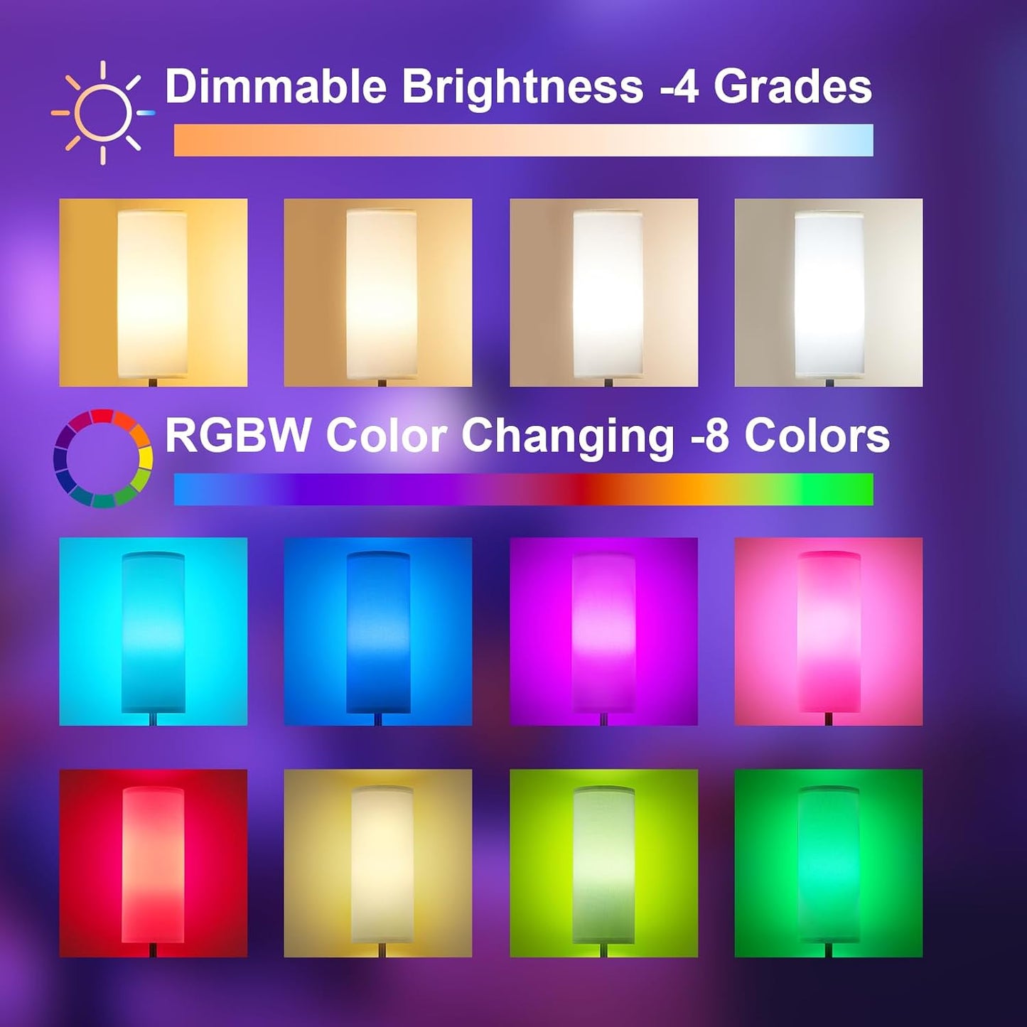 64'' Floor Lamps for Living Room with Remote Control and RGB + Stepless Dimmable Colors Temperature & Brightness, 9W Smart Bulb Included(White Shade & Black Pole)