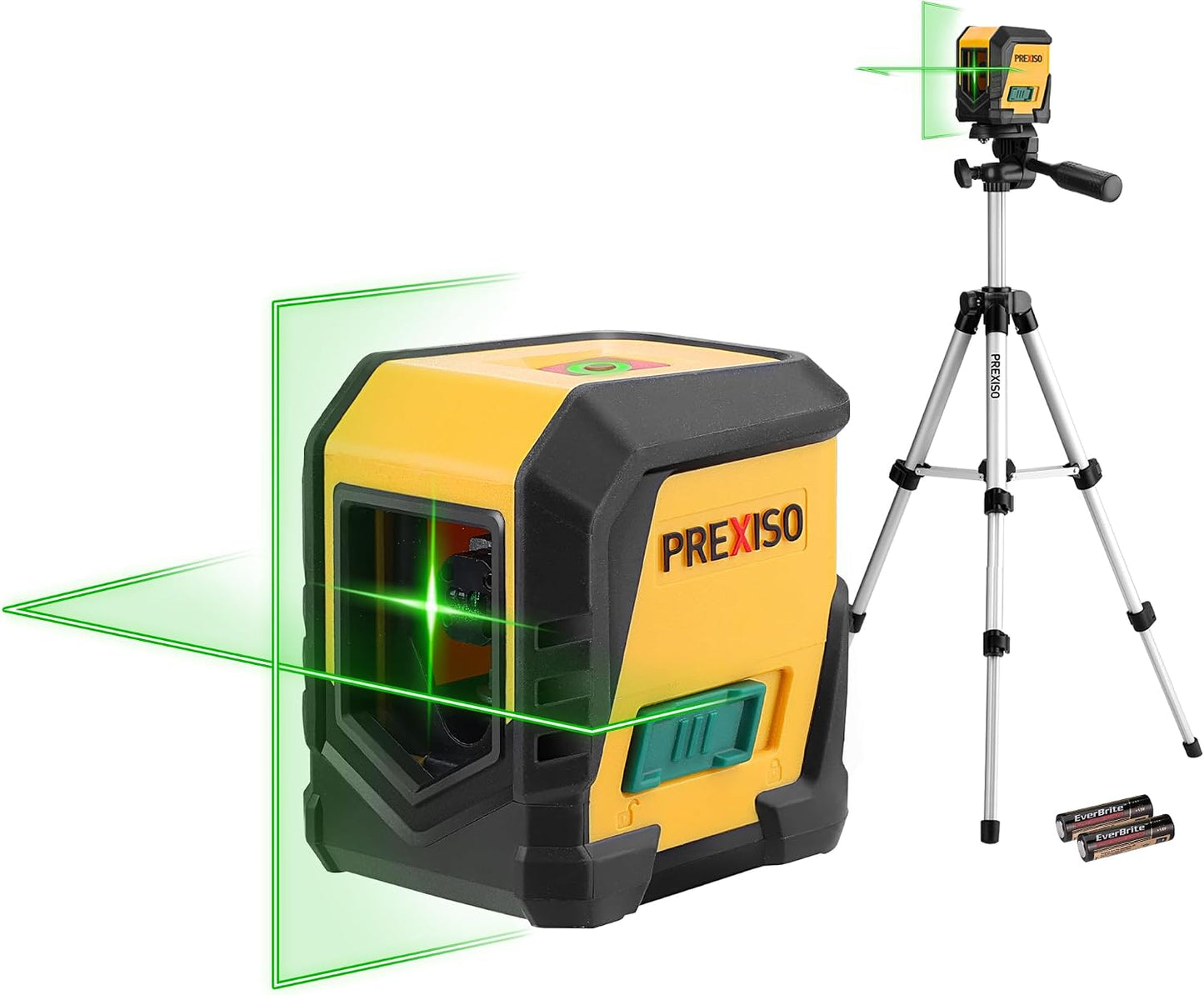 PREXISO Laser Level with Tripod, 65Ft Self Leveling Cross Line Laser Level | 31-1/2 Inch Tripod Green Line Lazer leveler Tool for Hanging Pictures, Home Renovation with LED Indicator & 2 AA Batteries