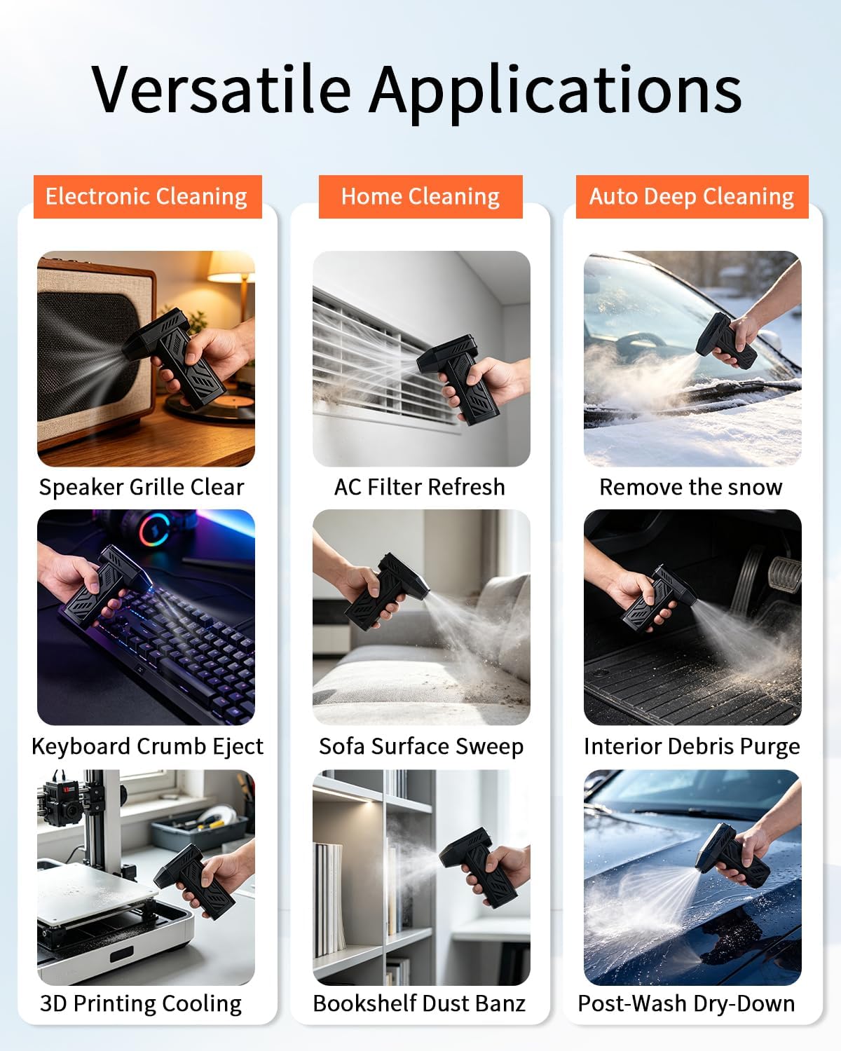 Compressed Air Duster, 110000RPM Super Power Cordless Air Duster | Rechargeable Brushless Blower, Dust Air Blower for Electronics, 4 Gear Adjustable, Home & Outdoor Cleaning, Black