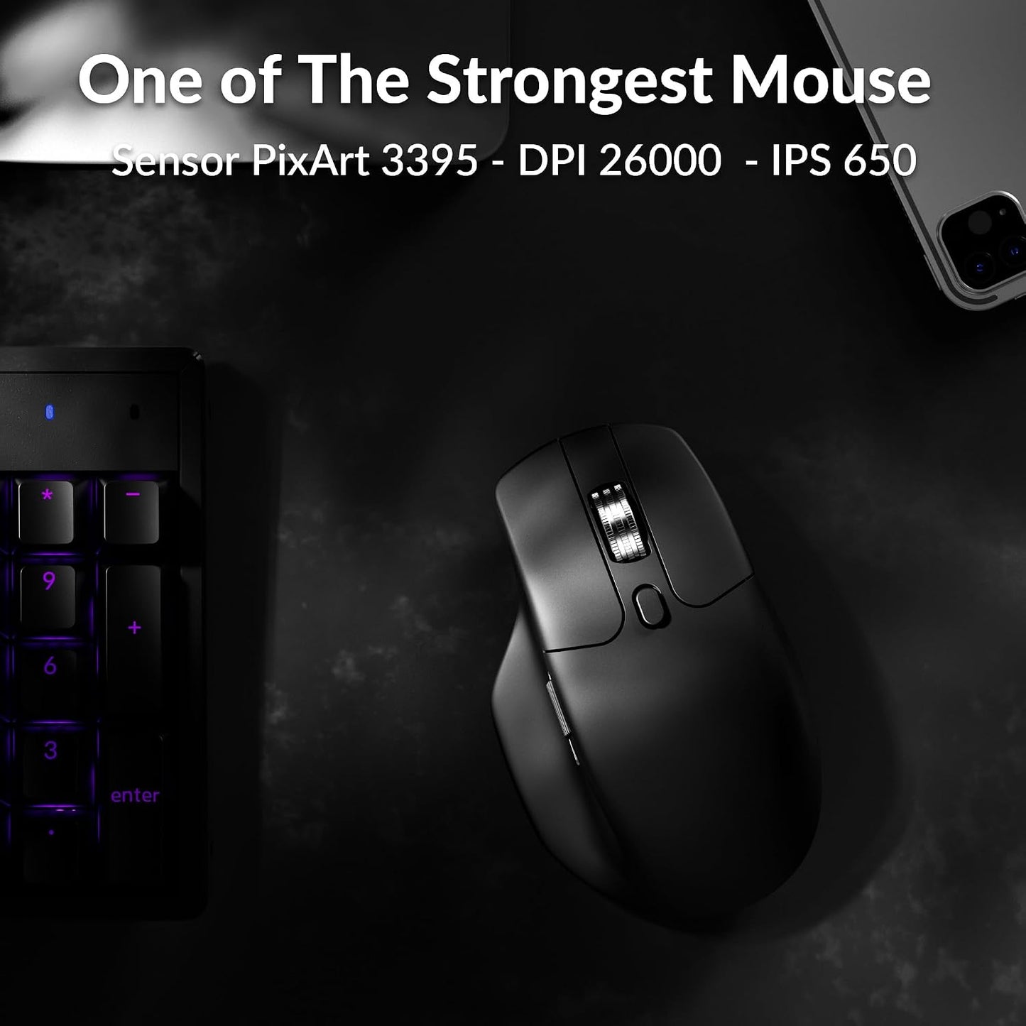 Keychron M6 Silent Wireless Gaming Mouse, 1000Hz, Bluetooth 5.3/2.4GHz/Wired, PixArt 3395 Sensor (26K DPI), 86g, On-Board Memory Profiles for Plug & Play, Programmable for Mac/Windows/Linux – Black