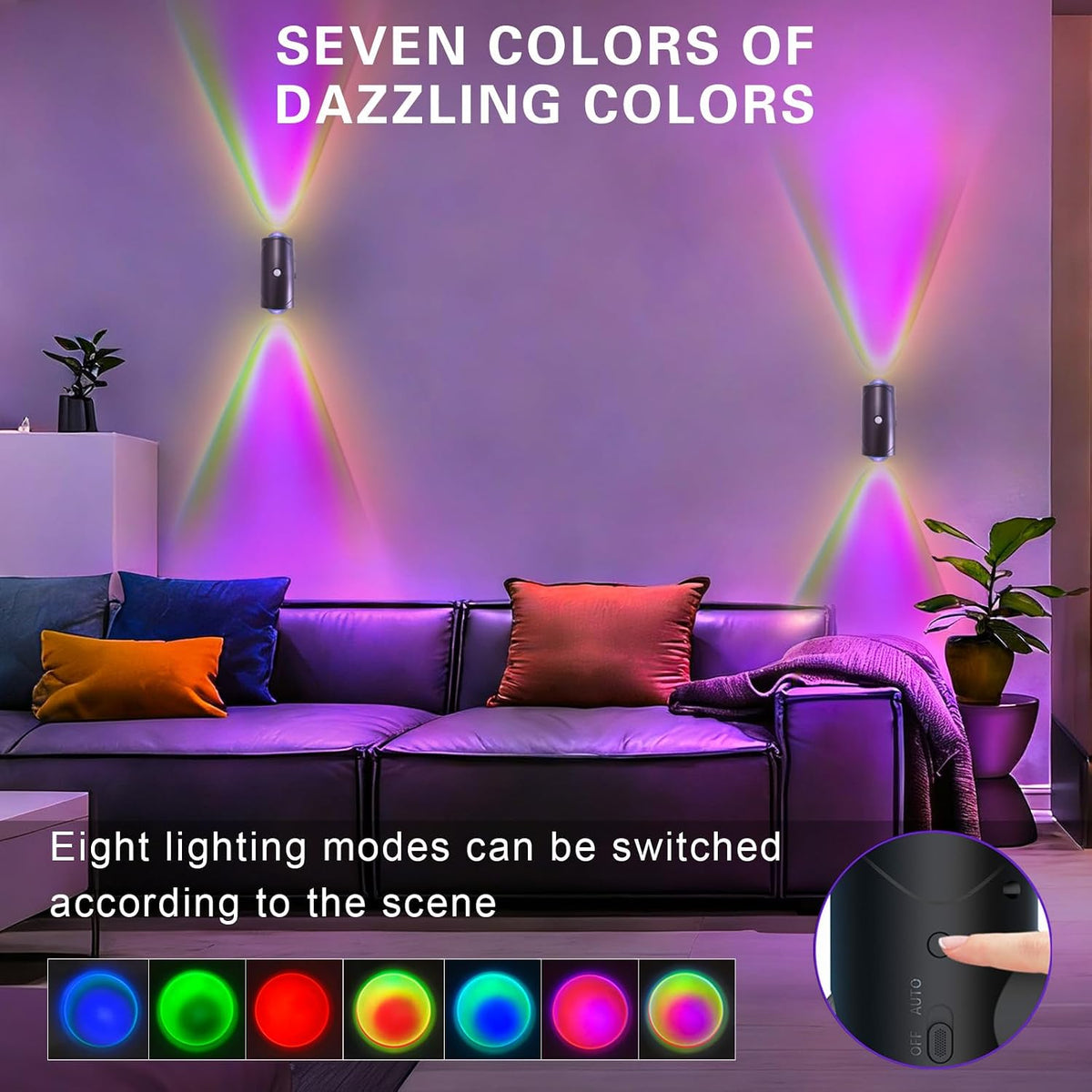 Rechargeable Motion Sensor Night Light, Magnetic RGB Wall Sconces 2 Pack