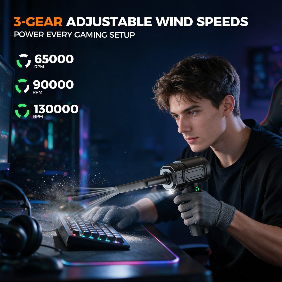 Compressed Air Duster, 130000RPM Rechargeable Electric Air Blower Cordless | Powerful Jet Blower with LED Light Mini Air Blower Rechargeable & Reusable Cleaning Blower for Car, PC and Home Cleaning Kit