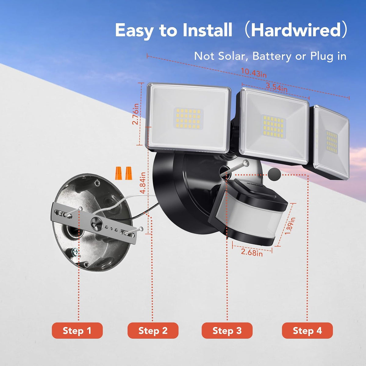 OREiN 4500LM Motion Sensor Outdoor Flood Light for Home Security, Bright Without Glare, 180° Wide Angle 50FT Range, 3 Modes Dusk to Dawn LED Light for Garage Yard Driveway (Hardwired)