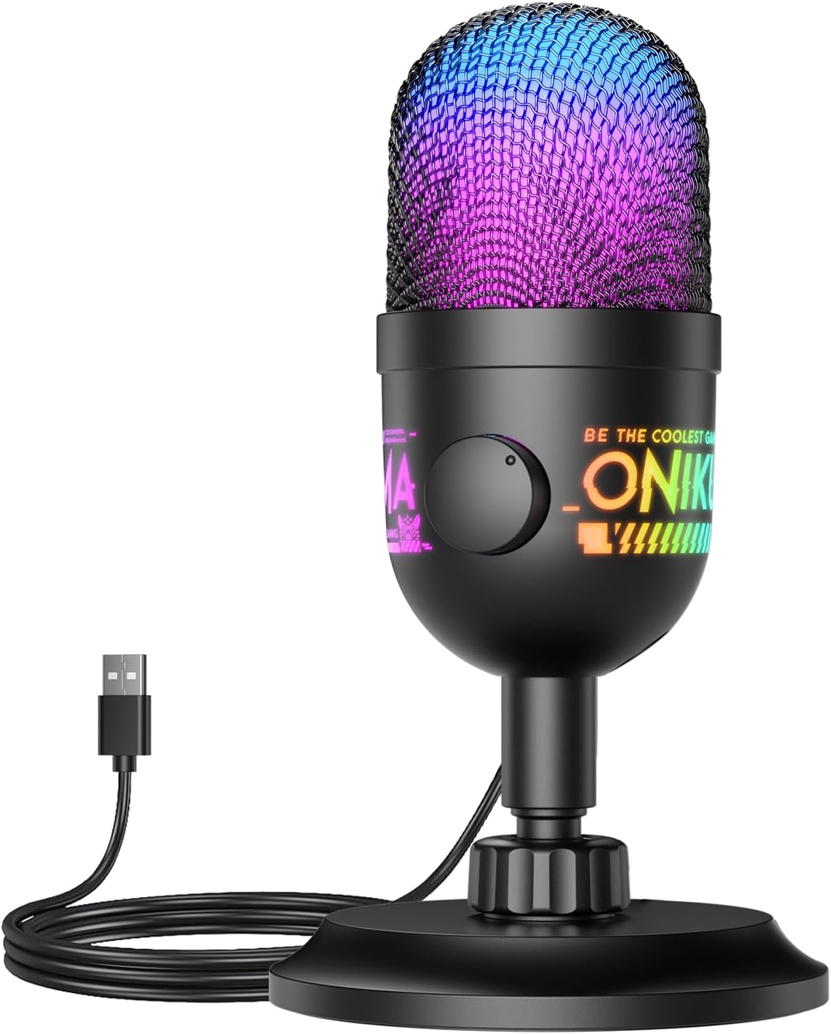 USB Gaming Microphone, RGB Condenser Mic for PC PS4 PS5 Mac, Plug & Play, Tap to Mute, Gain Control, Zero-Latency Monitoring for Streaming Podcasting Recording