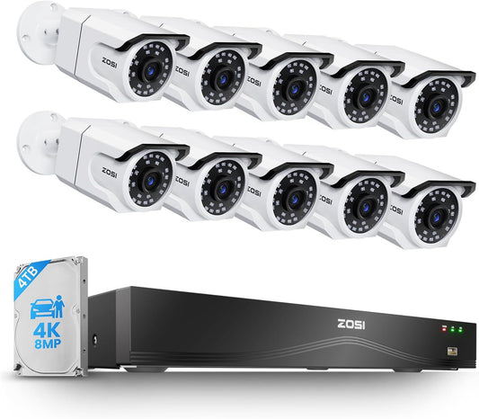ZOSI 16CH 4K PoE Security Camera System, 10X Metal Cams with Audio, 4TB HDD