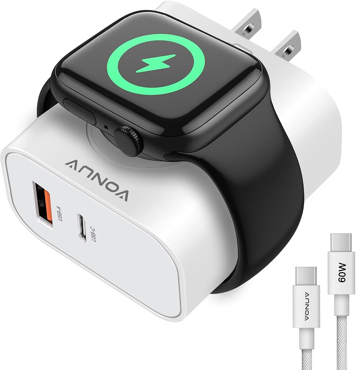 3-in-1 Adapter for Apple Watch, 20W USB C Fast Charging Block with Dual Ports & Magnetic Wireless Adapter, Portable Travel Wall Plug for iWatch Ultra/SE/11/10/9/8/7, iPhone 17/16/15/14, AirPods