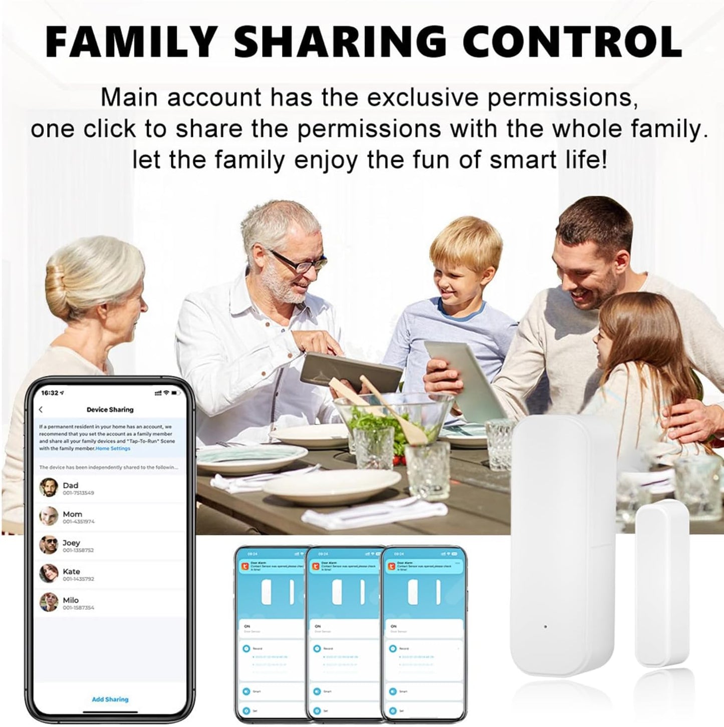 Smart WiFi Door Sensor: Wireless Window Sensor with App Notification Alert, Tuya Door Open Contact Sensor for Home Security, No Hub Required, Compatible with Alexa Google Assistant