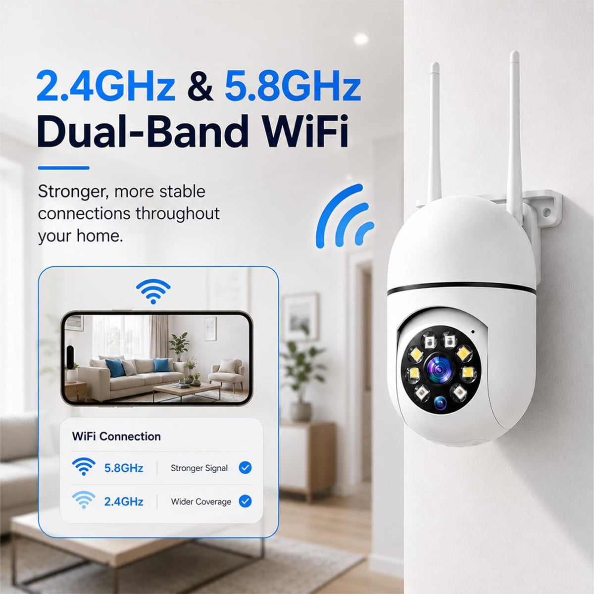 Hawkray 2 Pack Indoor Home Security Camera, Plug-in WiFi, 2.4&5GHz Dual Band, 360° Pan Tilt, Color Night Vision, Two-Way Audio