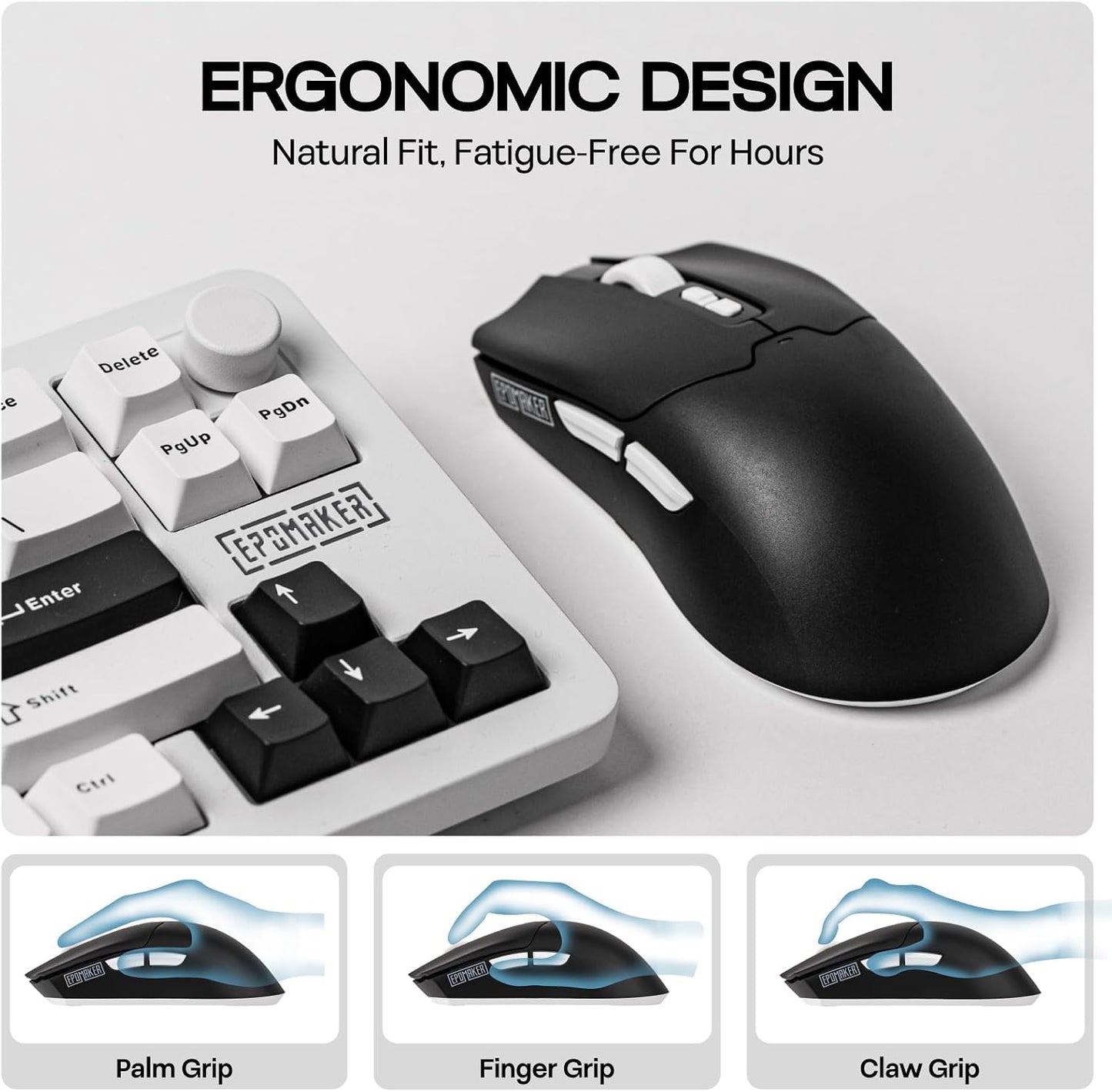 EPOMAKER Click Lite Wireless Gaming Mouse, 800 to 12,000 DPI Adjustable, PAW3311 Sensor, 500mAh, 59g, 2.4G/BT/USB-C Rechargeable Wireless Mouse with 5 Programmable Buttons for PC/Mac/Linux (Black)