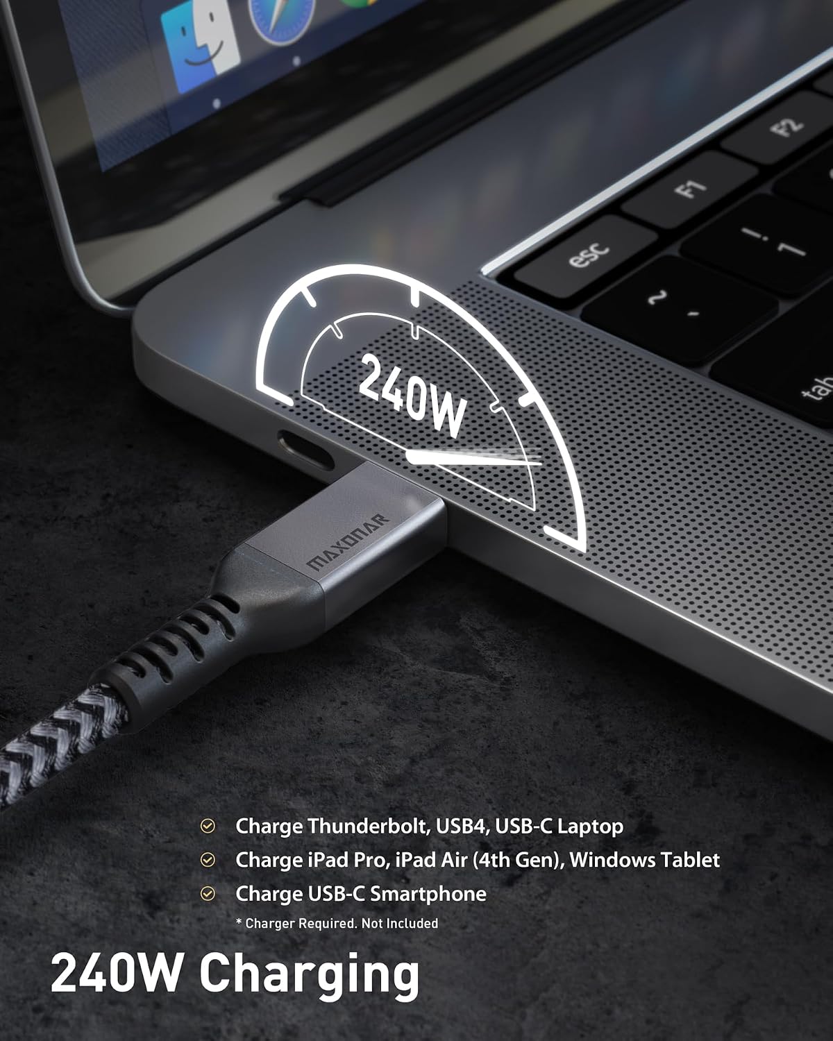 Maxonar 2 Pack Thunderbolt 4 Cable, 40Gbps, 240W, 8K 3.3FT | With 40Gbps Data, 240W Charging, 8K Display; Braided Nylon, 2-pack, Multiple Lengths