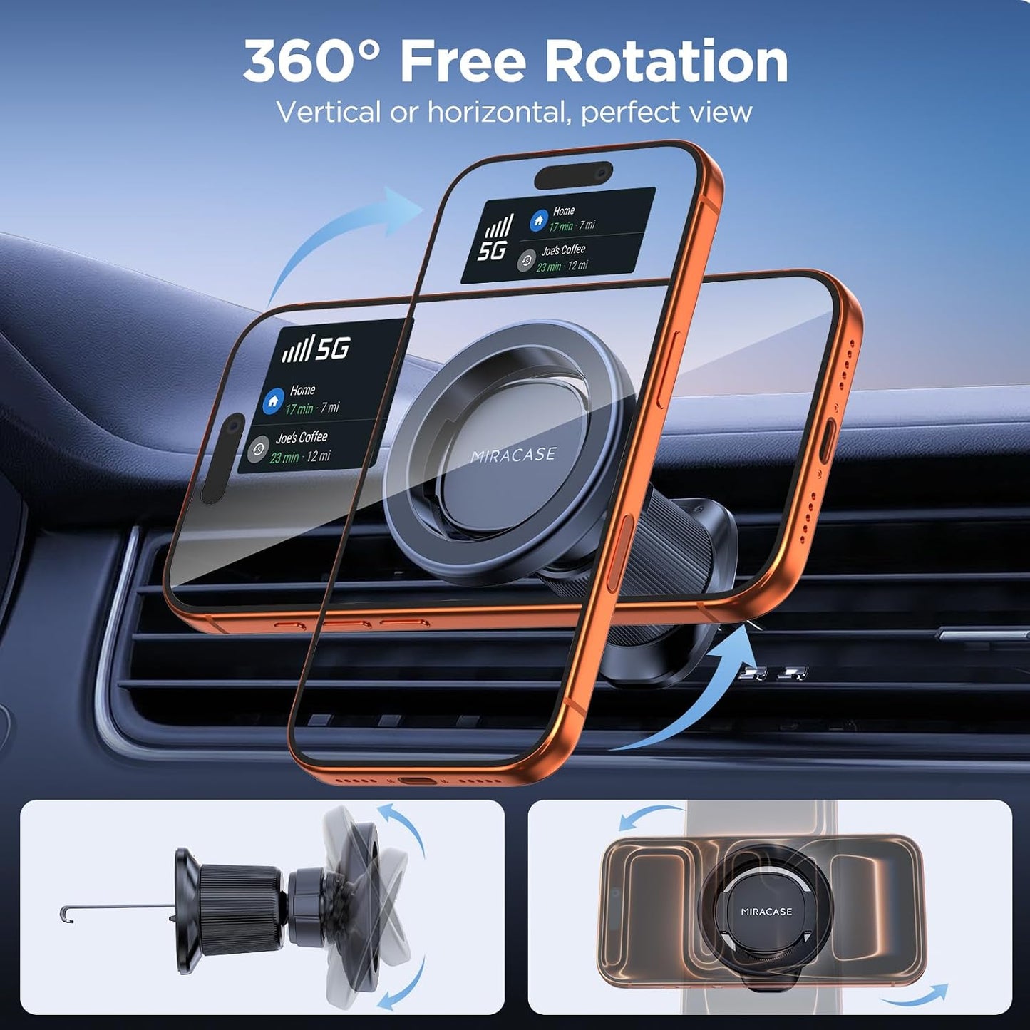 Miracase Car Phone Holder for Magsafe [Strong Magnets] Magnetic Phone Holders for Your Car, 360°Adjustable Air Vent Hands Free Cell Phone Mount Cradle Fit iPhone 17-12 & All Smartphones, Black