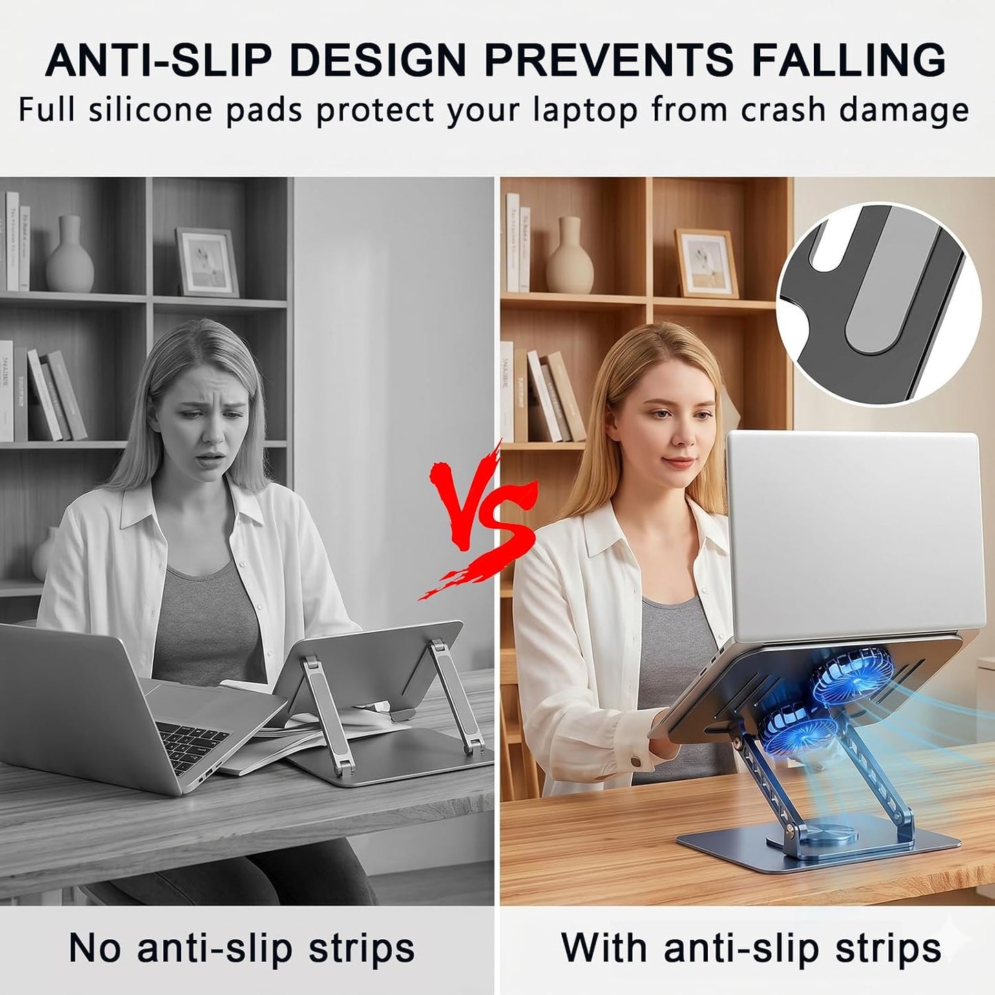 Laptop Stand with Cooling Fan, 360° Rotating Base Aluminum Laptop Riser, Foldable Ergonomic Computer Stand for Desk, Height Adjustable Notebook & All Laptops Up to 17.3" (Black)