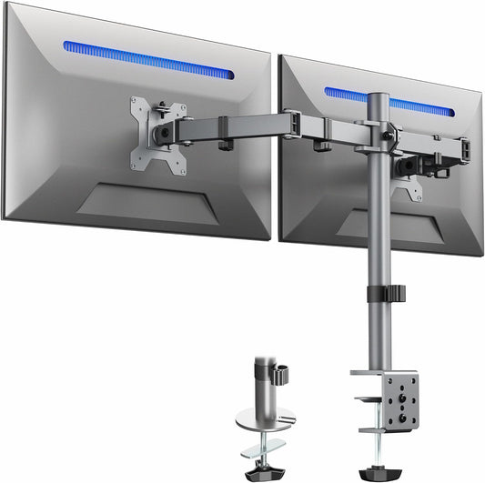 VIVO Dual Monitor Desk Mount, Heavy Duty Fully Adjustable Steel Stand, Holds 2 Computer Screens up to 30 inches and Max 22lbs Each, Gray Color, STAND-V002-GY