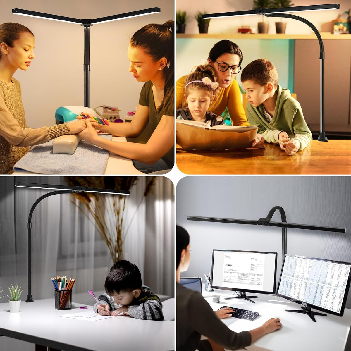 LED Desk Lamp with Clamp, Dual Head Monitor Light, Remote | 24W Dimmable Eye-Caring Task Lamp with Timer, Anti-Glare Cover and Gooseneck for Home Office Dorm, Workbench and Study