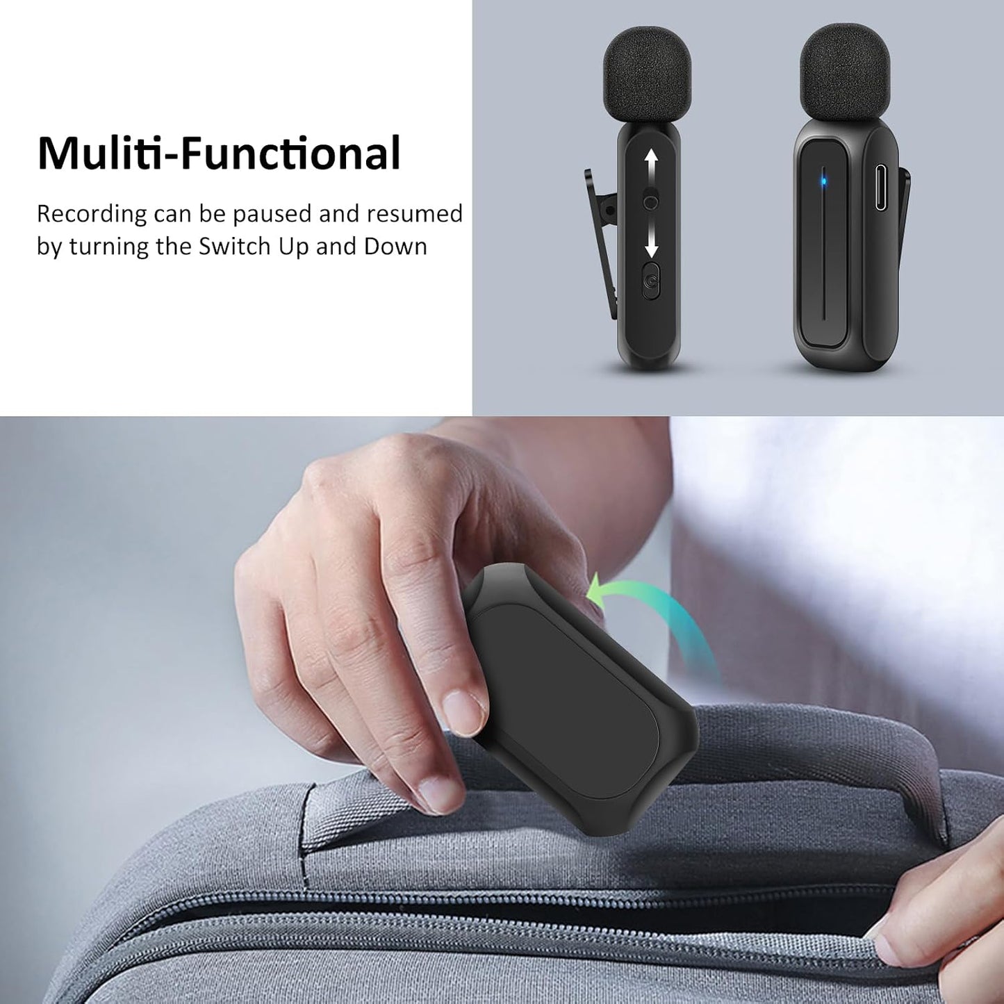 Ecomxia 2 Pcs Wireless Lavalier Microphone for iPhone iPad Android with Charging Case 7H Clip on Lapel Microphone Wireless for Video Recording Vlogging, YouTube, Interview, 3 Mode Denoise, 70ft