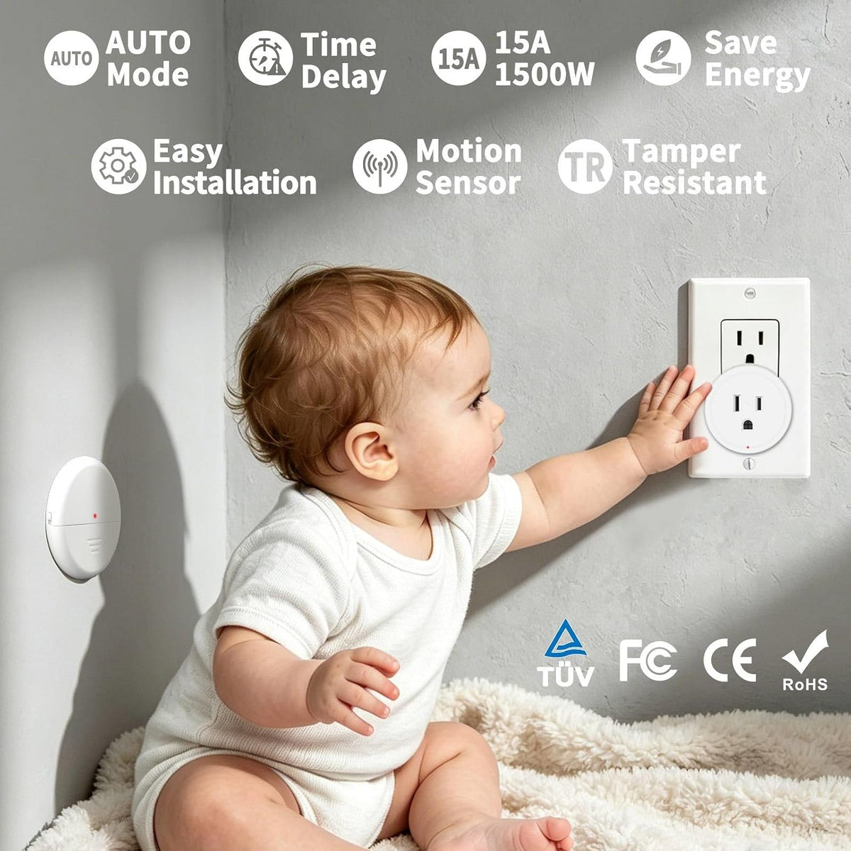 Wireless Motion Sensor Plug, Motion Sensor Outlet, Adjustable Sensing Mode