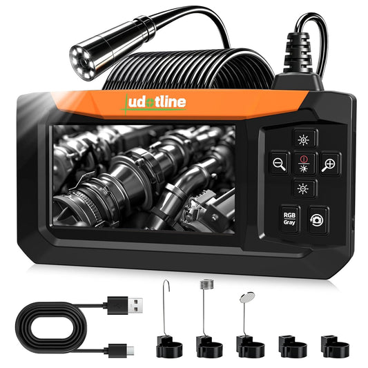 Inspection Camera with Screen, 8 LED Borescope Camera, IP67 Waterproof | Color & B&W Dual View, 2600mAh Rechargeable, Type-C Charging, 1M/5M Flexible Cable for Auto, Pipe & Wall Inspection