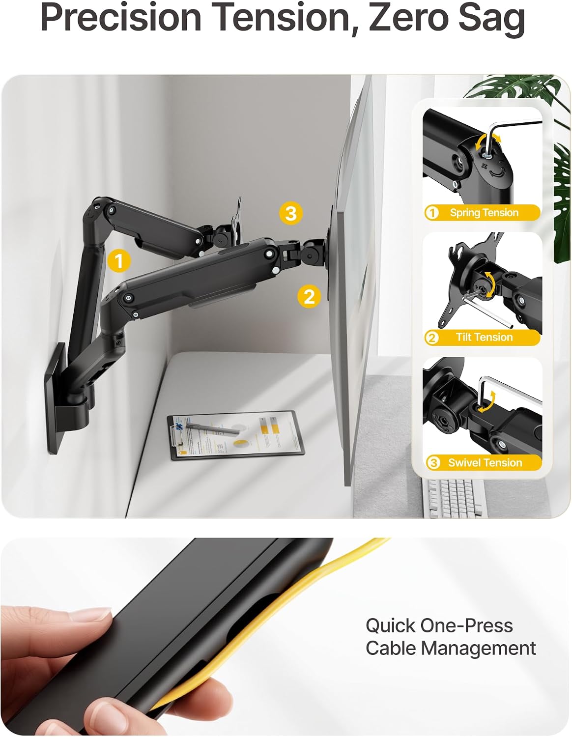 monTEK Dual Monitor Wall Mount, Wobble-Free Spring, 17–32" Full Motion