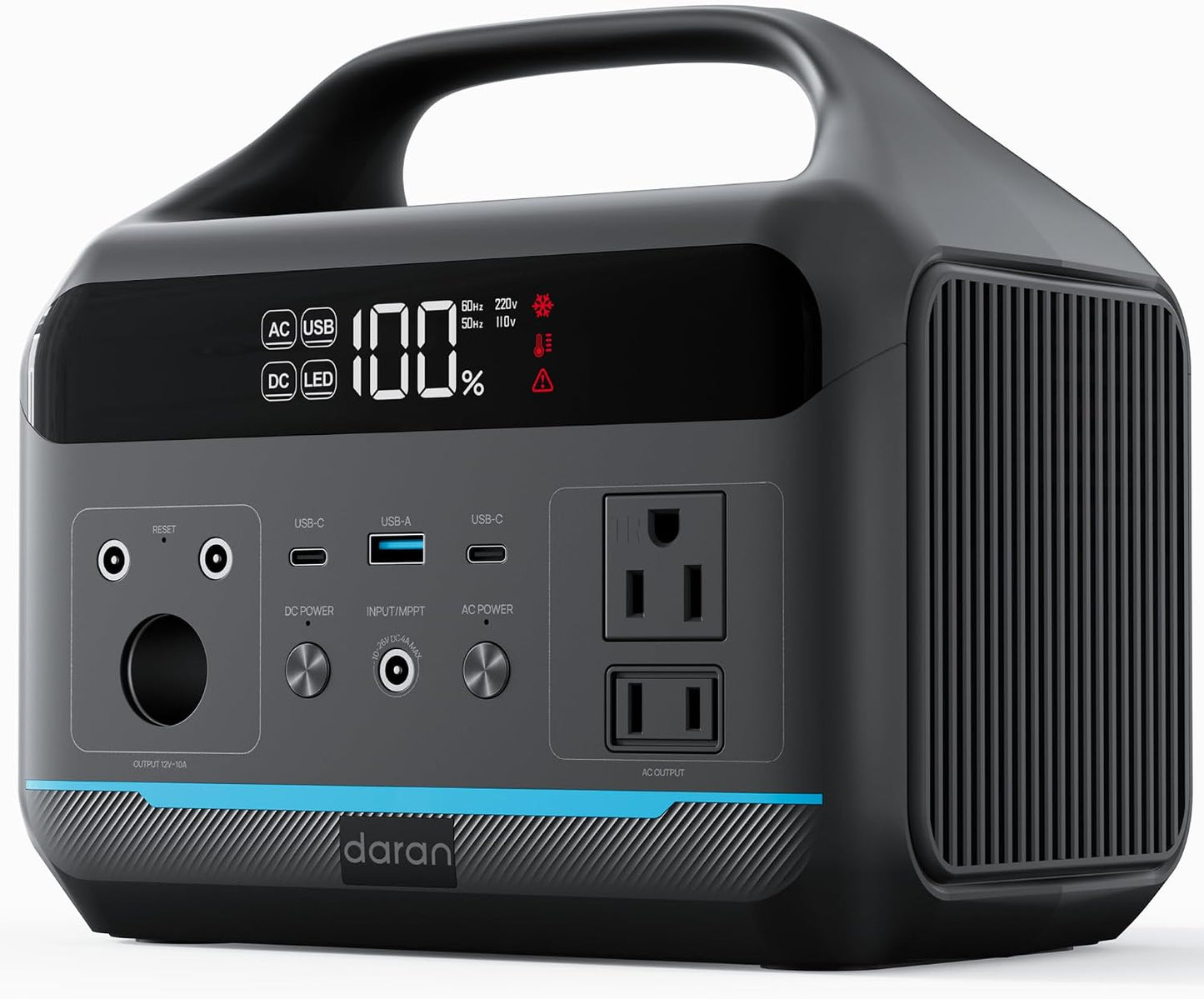 DARAN Portable Power Station 600W(1200W Surge) - 288Wh Solar Generator LiFePO4 Battery with AC DC Outlets, 8.3LB Portable Charging Station for Camping, RV, Home, Emergency (Solar Optional)