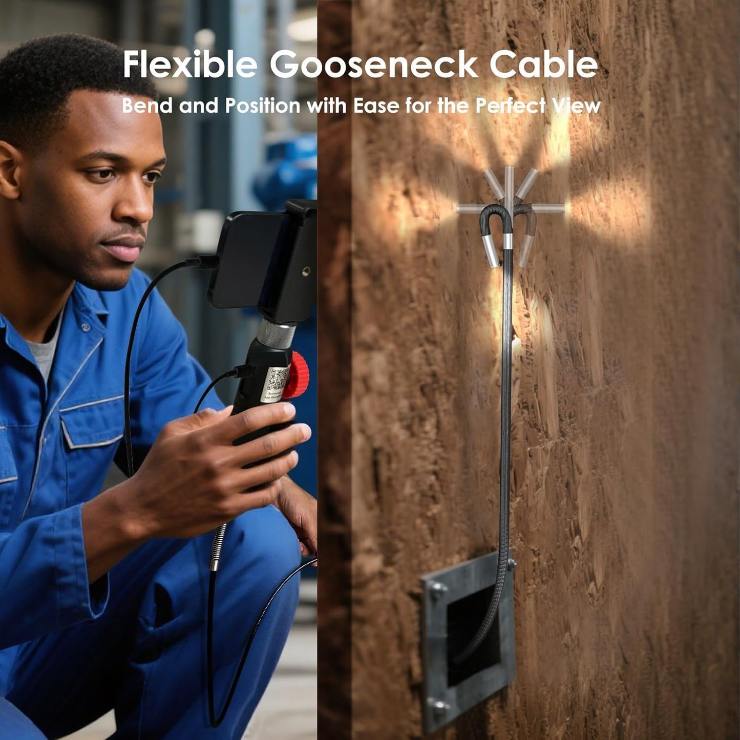 Two-Way Endoscope Camera with Light [360°Rotation],1080P HD,Borescope for iPhone IP67 Waterproof Automotive Engine Plumbing HVAC Inspection 6.2 mm Lens Industrial