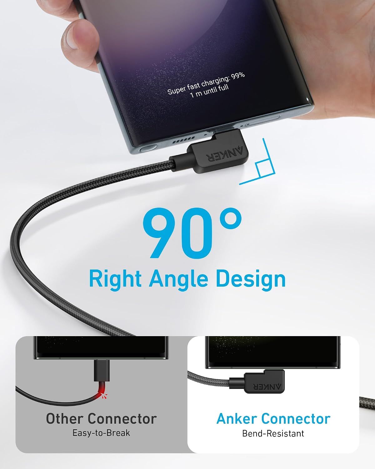 Anker USB C to USB C Right-Angle Cable, 240W (2-Pack, 6 ft, Black) | 90-Degree Braided USB C Charging Cord for iPhone 17 Series and More