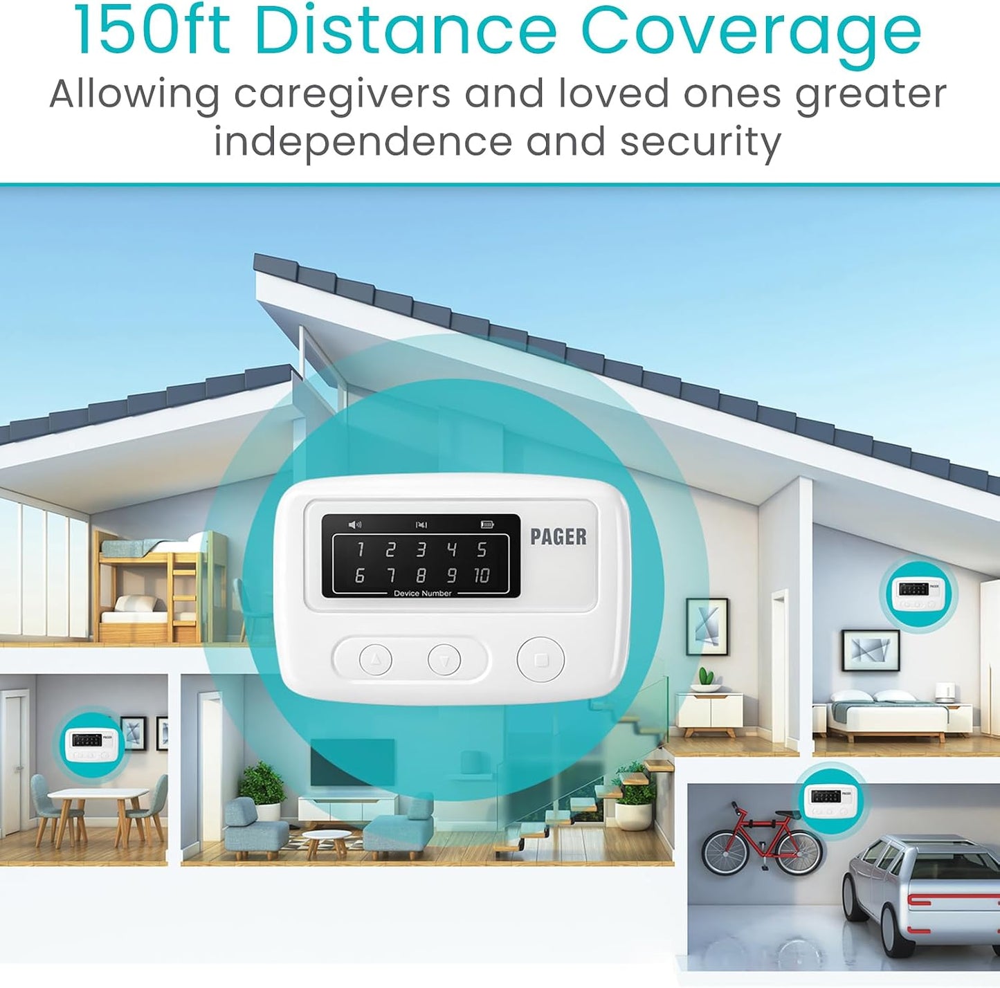 Vive Wireless Caregiver Pager - Nurse Alert for Dementia Patients - Smart | Portable Medical System for Caretaker - Connects to Call Button, Door, Window, Bed, Chair, Floor Alarm Pads