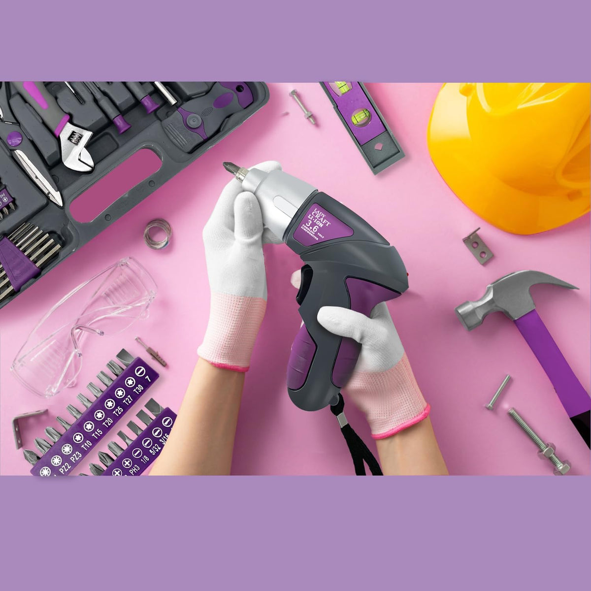 4V Cordless Screwdriver Tool Kit Set Purple Tool Lady 44PCS | Home tool set,small DIY projects, lightweight design,right weight for women,women/girls gift,storage case